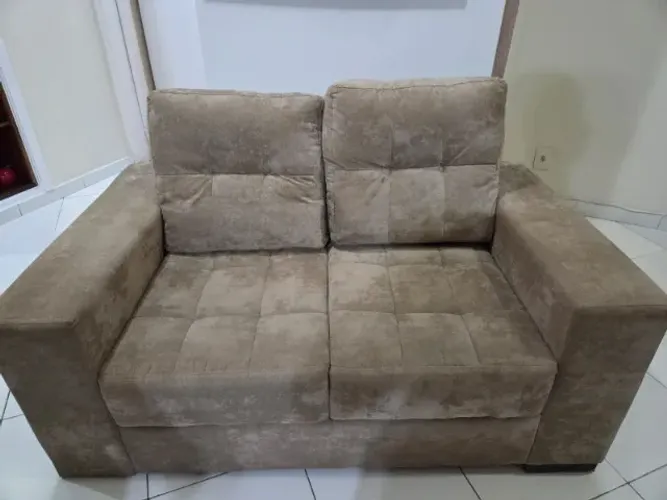 Sofá 2 Lugares Marrom Fixo - Bem Conservado