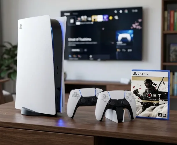 PlayStation 5 Mídia Física + 2 Controles + Jogo Ghost of Tsushima (Com Nota Fiscal)