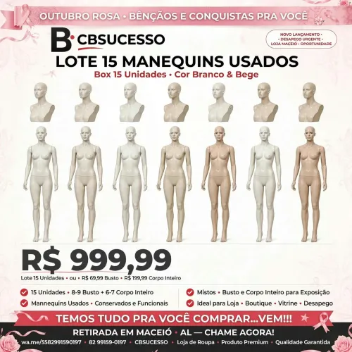 Lote 15 Manequins Usados - R$999,99 o Lote - R$64 Busto R$192 Corpo - Maceió
