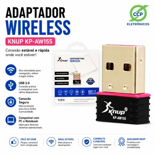 Adaptador Wireless 150mb/s Usb 2.0 KNUP - KP-AW155