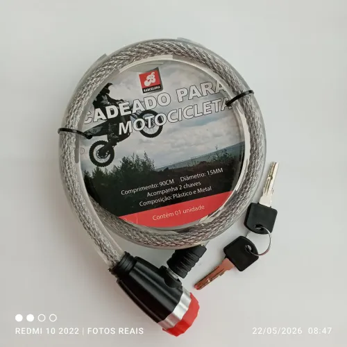 Tranca trava cadeado 2 chaves 900x15mm cabo aço