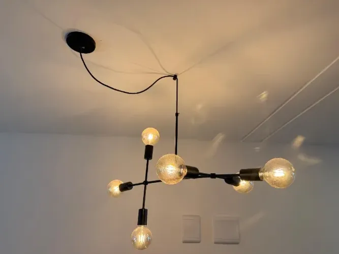 Lustre Pendente Moderno Sputnik Preto + 6 Lâmpadas de Filamento LED