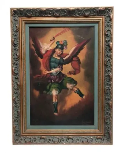 Antigo quadro cusquenho OST colada em placa. Assinado pelo artista na tela, Cusco Perú.m