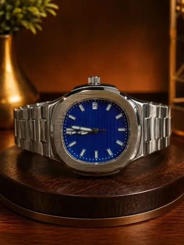 Relógio Masculino Luxo Aço Inoxidável Mostrador Azul Elegante