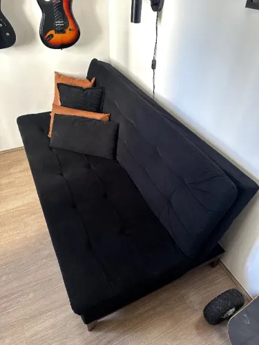 Sofá-Cama 3 Lugares Casal Base e Pés de Madeira