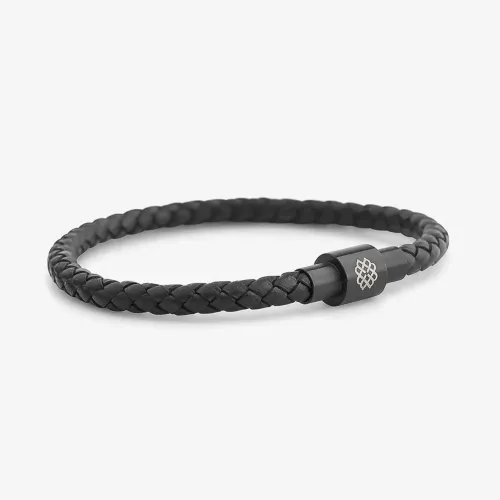 Pulseira Monte Carlo Brave Masculina Trançada Em Couro Preto Com Aço Preto