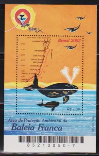 LINDO BLOCO SELO BRASILEIRO 2002 - BALEIA FRANCA