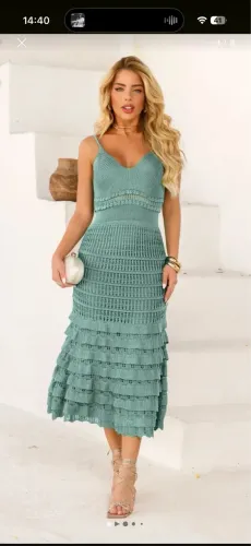 Vestido Midi Tricot Feminino Alça Babados Verão Praia Festa- Nunca usado