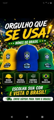 Boné Brasil nas cores verde ou azul 