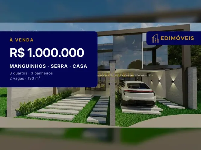 Casa 3 suítes em Manguinhos, projeto contemporâneo e infraestrutura completa