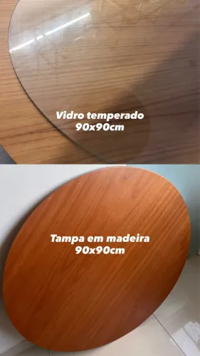 Tampo redondo em madeira 90x90 + vidro temperado 