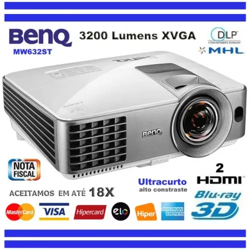 Projetor DataShow BenQ 3300 Lumens, até 300 Pol, 3D, SVGA, HDMI, USB PC, RCA, Novíss, Gar 