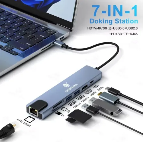 Hub 7 em 1 usb-c pra HDMI, RJ45, PD Lacrado