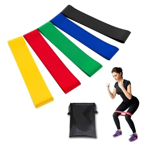 Kit 5 Faixas Elásticas Mini Band Com 5 Níveis Fisioterapia