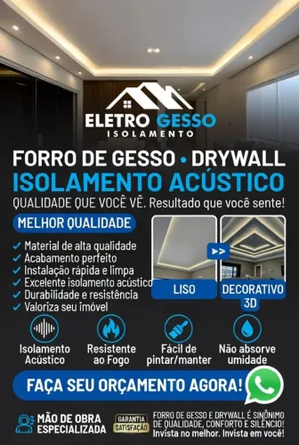 Gesseiro, Parede Drywall e Isolamento Acústico Iluminação  