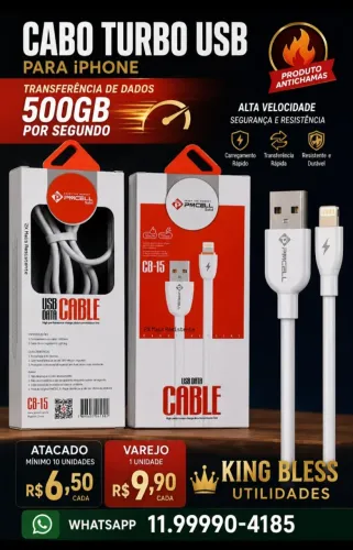 CABO USB Carregador Turbo IPHONE e Tipo C