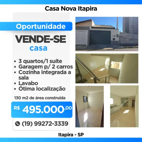 Casa Nova Itapira - 3 Quartos