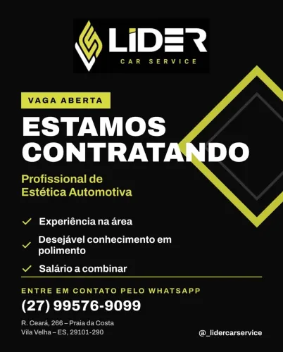 VAGA ABERTA - PROFISSIONAL DE ESTÉTICA AUTOMOTIVA