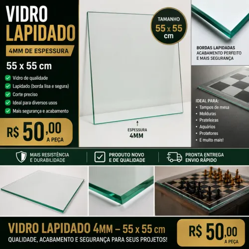 Vidro 4mm lapidado 55 x 55