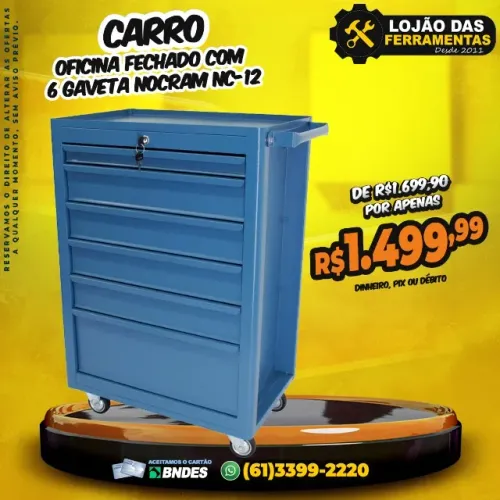 Carro Oficina Fechado Com 6 Gaveta Nocram NC-12