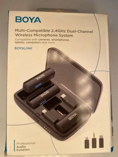 Microfone Lapela Sem Fio Duplo Boya Link + Case Recarga