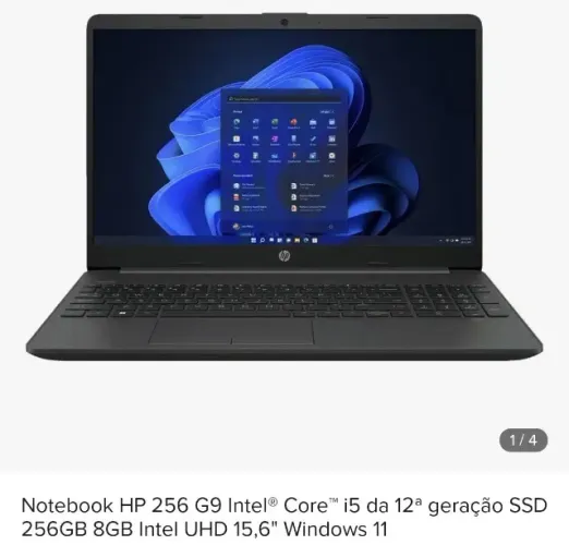 Notebook HP 256 G9 Intel Core i5 da 12 geração SSD 256GB 8GB Intel HUD 15,6 Windows 11