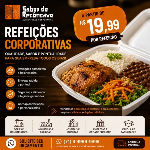Fornecimento de Quentinhas para Empresas | A partir de R$ 19,99
