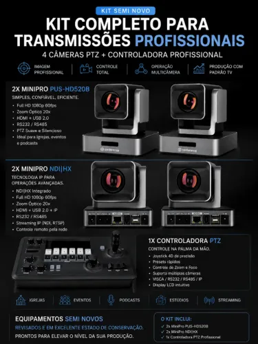 KIT PROFISSIONAL PTZ PARA TRANSMISSÕES AO VIVO SEMI NOVO