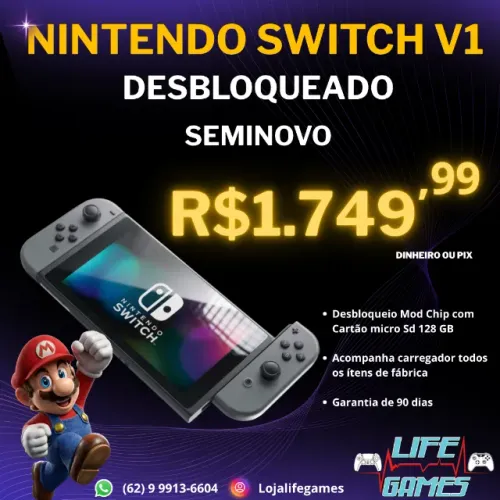 Nintendo Switch V1 DESBLOQUEADO, Garantia, Loja física