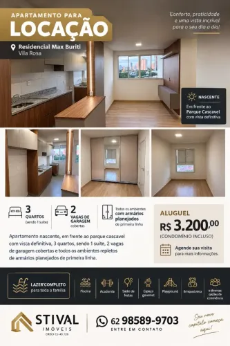 Locacao 3 quartos Max Buriti Vila Rosa Goiânia