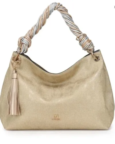 Bolsa HOBO grande metalizada com alça trançada e alça regulável