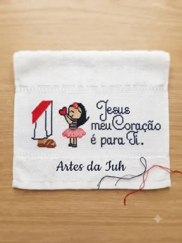 Toalha de mão bordada religiosa