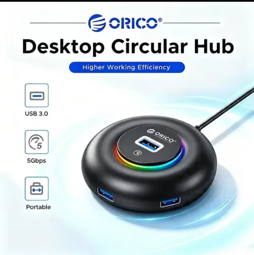 Hub USB 3.0 da Orico, original, com iluminação RGB.