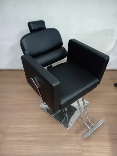 Cadeira de Barbeiro Retro Reclinável Couro PU Preto