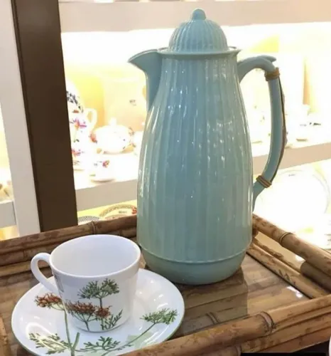 Garrafa Térmica Alça Bambu 1L Sônia Pierry Verde-Água 
