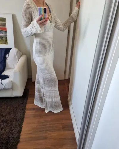 Vestido novo de crochê manga longa siberian,  p