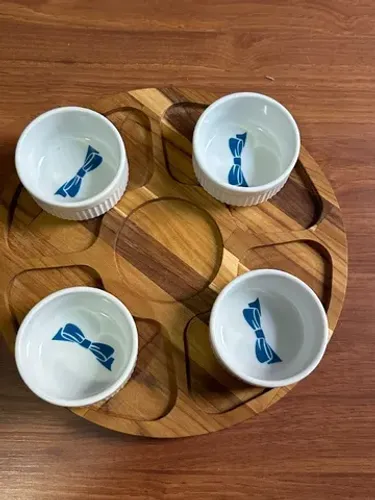 petisqueira madeira 4 potes ceramica delicias tira gosto acompanhamentos bebidas