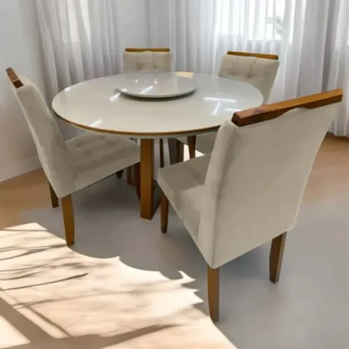 Novidade em estoque!! Mesa Redonda Atlanta 120 Cinamono/Off White com 4 Cadeiras Sophia/C