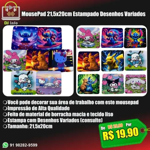 MousePad 21,5x20cm Estampado Desenhos Variados 