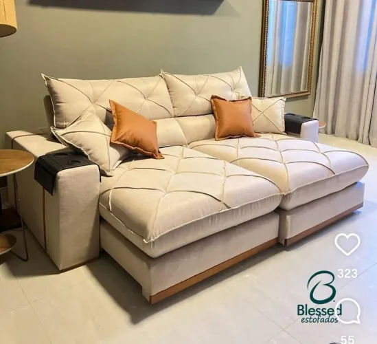 SOFÁ RETRATIL RECLINAVEL 2,50 ESPUMA D33 MOLAS ENSACADA 