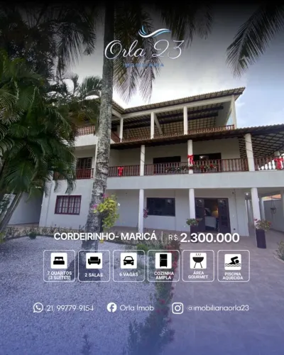 CORDEIRINHO, ORLA 23 IMOBILIÁRIA VENDE! Belíssima Mansão com 7 Dormitórios.