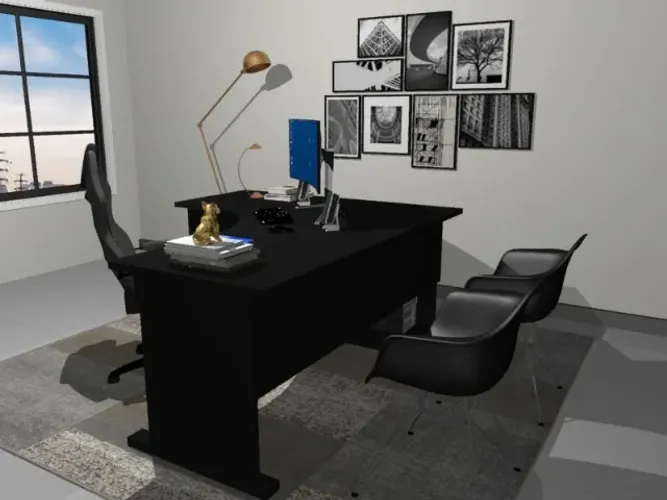 Mesa Executiva Delluxe Black. Alto Padrão. Em L : L200cm x P160cm x A74cm.