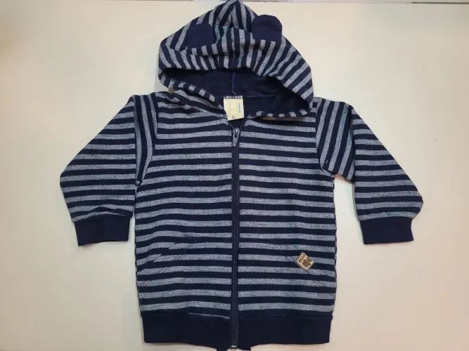 Casaco de Moletom Infantil listrado azul e cinza com capuz