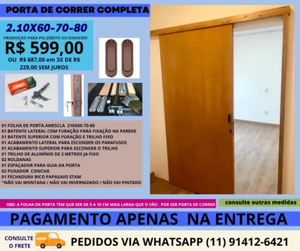 Porta de correr modelo premium 2.10x70 cod411 - consulte frete