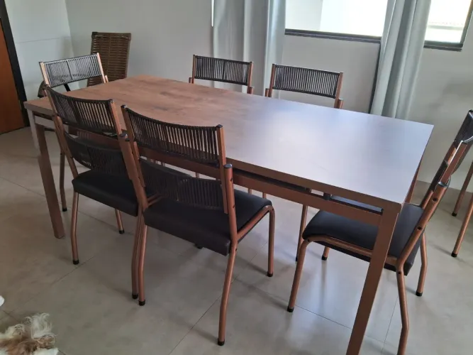 Conjunto de Mesa 6 Cadeiras Tampo MDP com Assento Estofado