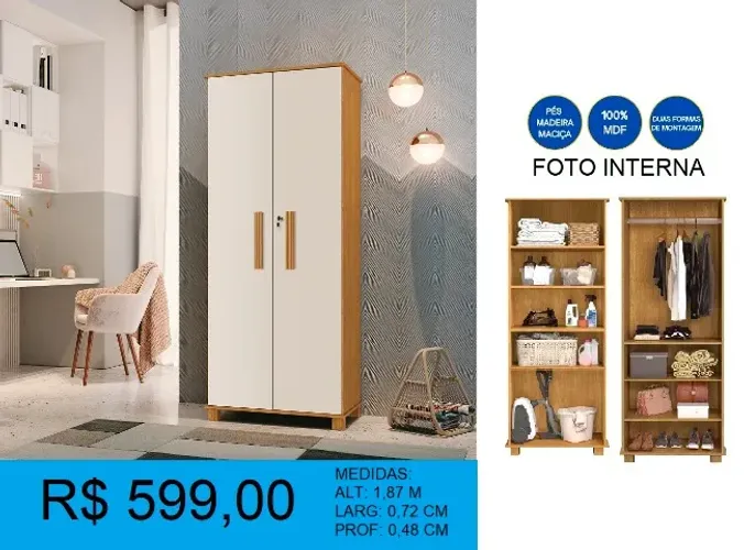 Multi uso com prateleiras e cabideiro - Entrega e montagem GRATIS- Pronta Entrega