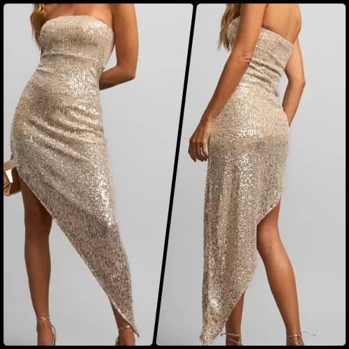 Lindo vestido paetê assimétrico