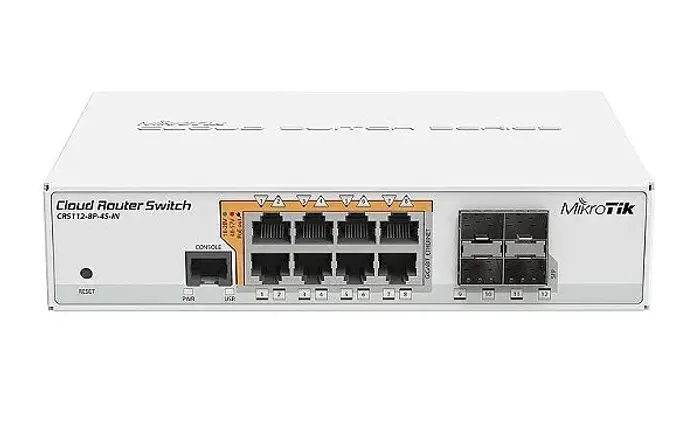Switch Mikrotik CRS112-8P-4S-IN 8 Portas Gigabit 4 SFP Portas Serial RJ45