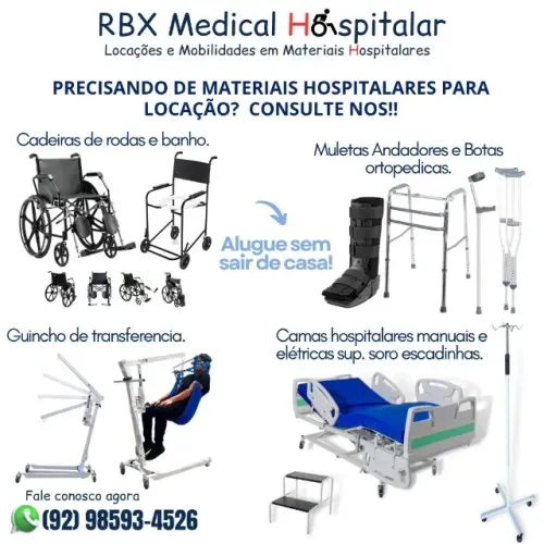 Cadeira de rodas e banho andador muleta e cama hospitalar para locação em Manaus.