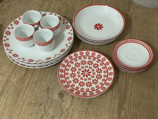 Jogo de Louça com Flores Vermelhas